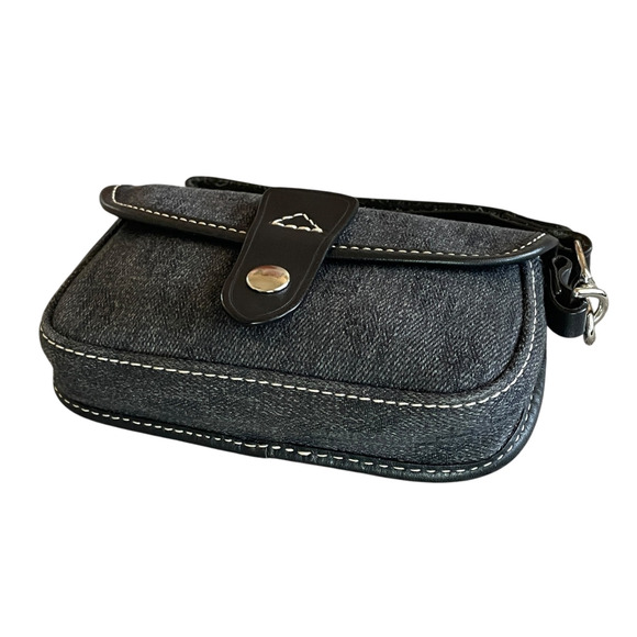 DOONEY & BOURKE Black Silver DB Logo Canvas Leather Trim Snap Clutch Wristlet - Picture 2 of 8